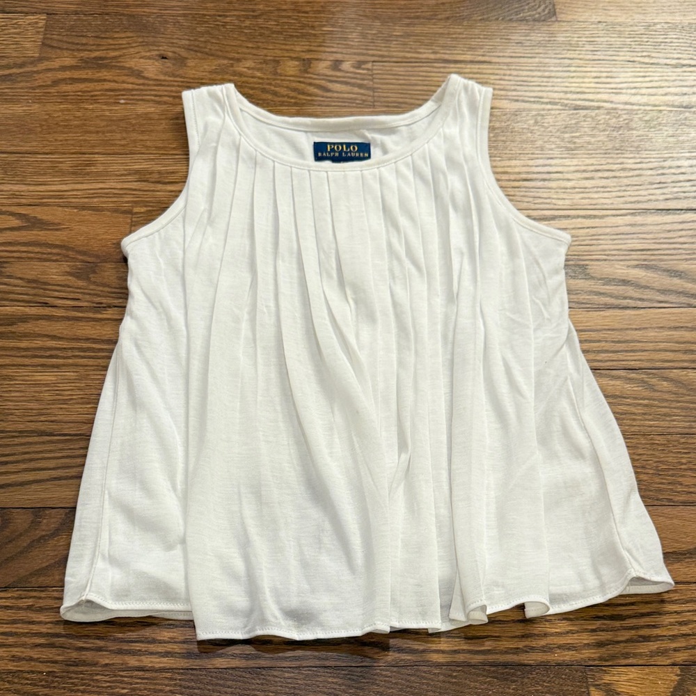 Polo by Ralph Lauren Girls Cream Pleated Tank Top Size 6X